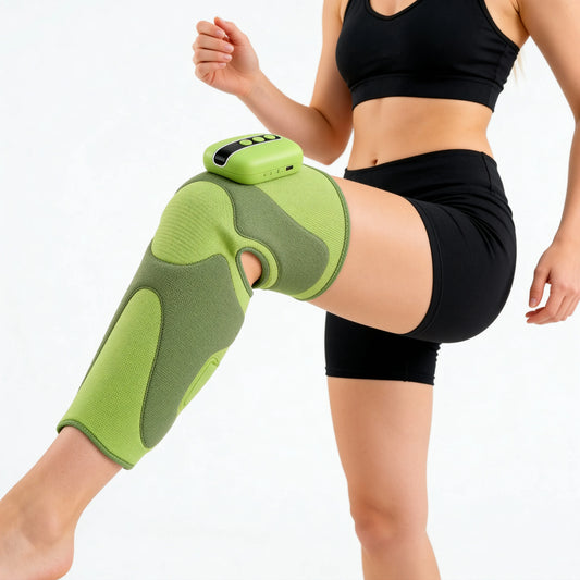 MONAURO RecoveryAir Leg Elite in green worn on leg, showcasing air compression and heat therapy features for muscle recovery.