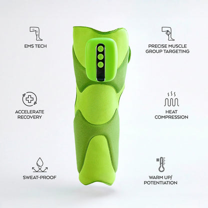 MONAURO RecoveryAir Leg Elite showcasing EMS tech, heat compression, and muscle recovery compression therapy features for enhanced recovery.