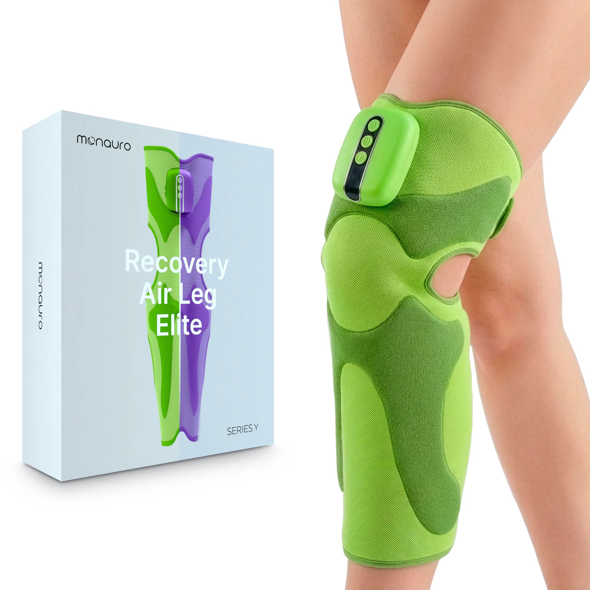 MONAURO RecoveryAir Leg Elite product box and leg wrap designed for muscle recovery and circulation enhancement.